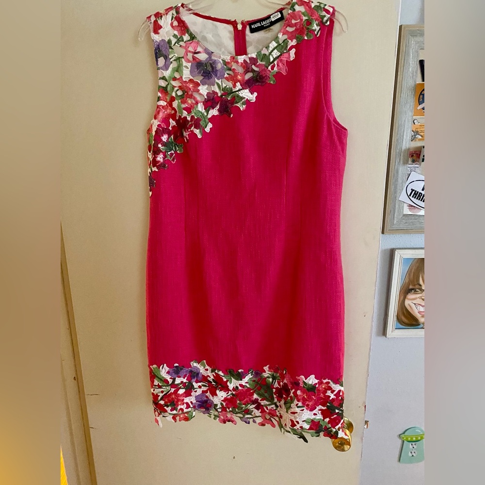 Karl Lagerfeld Women’s Size 14 Sheath Dress Pink Floral Pattern Sleeveless
